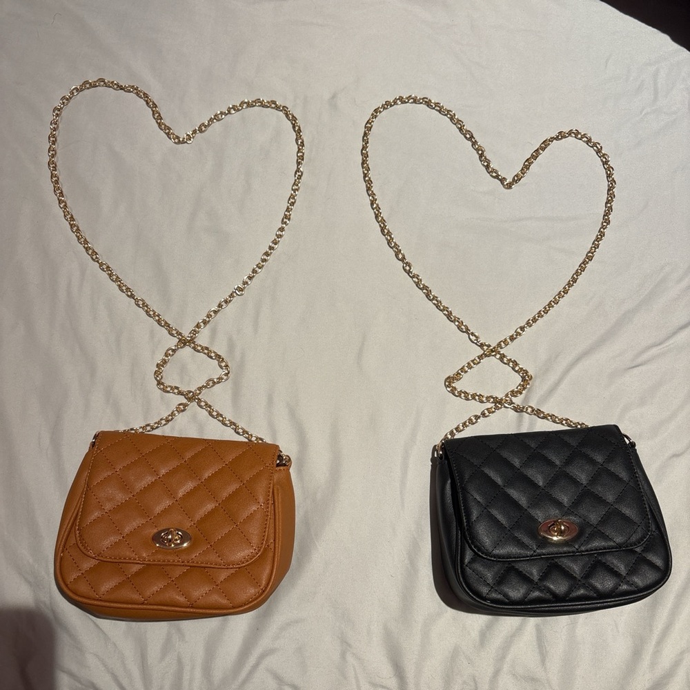 Quilted Leather Crossbody Bag - Black and Tan